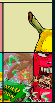a cartoon of a banana and a monkey with a book that says mad banana union on it