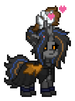 a pixel art of a pony holding a brush