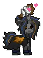 a pixel art of a pony holding a brush