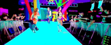 a group of women are walking down a runway in a club .
