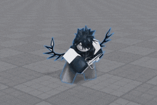 a black and white cartoon character with wings and a sword