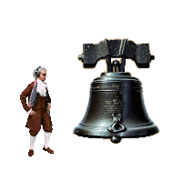 a cartoon of a man kicking a bell that says liberty