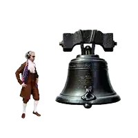 a cartoon of a man kicking a bell that says liberty