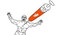 a drawing of a man being injected with a syringe that says gg on it