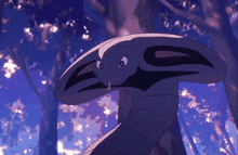 a cartoon snake is standing in the woods with trees in the background