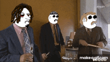 three men in suits and ties are standing next to each other with a make a gif button in the lower right corner