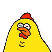 a cartoon chicken with a red crest on its head is looking at the camera .