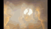 a painting of a person standing in front of a window with the sun shining through it