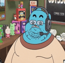 gumball from the amazing world of gumball is wearing a headset .