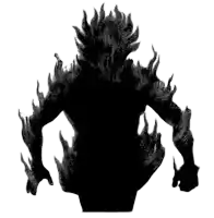 a black and white silhouette of a monster with flames coming out of his body .