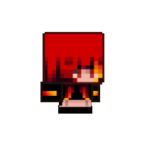 a pixel art of a person with red hair and fire coming out of their hair .