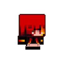 a pixel art of a person with red hair and fire coming out of their hair .