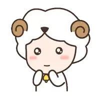 a cartoon illustration of a sheep with a bell in its mouth