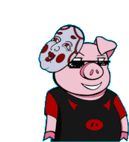 a cartoon pig wearing sunglasses and a red shirt