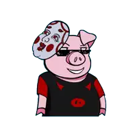 a cartoon pig wearing sunglasses and a red shirt