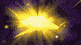 a purple background with a yellow explosion and stars