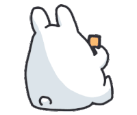 a cartoon rabbit is sitting down and holding a piece of food .
