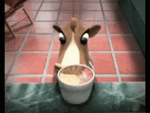 a cartoon horse drinking a cup of milk