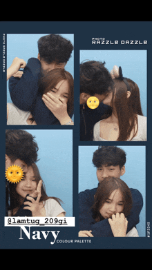 a collage of photos of a man and a woman with the words navy colour palette