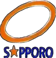 an orange circle with the word sapporo in blue
