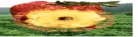 a strawberry is on fire in a field with a hole in it .