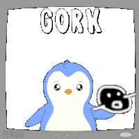 a cartoon of a penguin that says gork on it