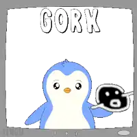a cartoon of a penguin that says gork on it