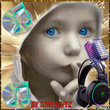 a picture of a child with headphones and a microphone with the words by tony lopez on the bottom