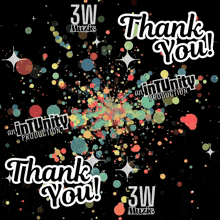 a colorful background with the words thank you in white letters