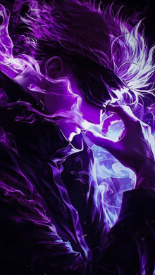 a man with purple hair is smoking a cigarette in a dark room