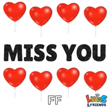 a picture of red hearts with the words miss you ff