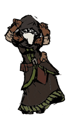 a drawing of a man with a hood and a belt with the letter n on it