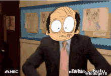 a cartoon of a man in a suit and tie with a hulu logo on the bottom