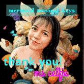 a painting of a woman surrounded by butterflies and flowers with the words thank you ms celfie