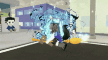 a cartoon character is being attacked by a monster