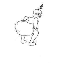 a black and white drawing of a person squatting with a huge butt .