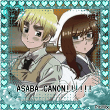 a picture of a boy and a girl with the words " asaba canon " on the bottom