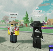 a screenshot of a video game shows a man and a girl talking to each other