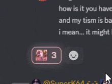 a screenshot of a discord chat with a smiley face and a number 3