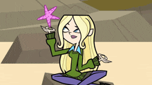a cartoon girl holding a starfish in her hand