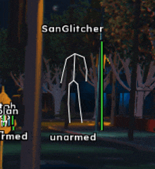 a screenshot of a video game with the words sanglitcheter and unarmed