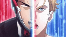 a cartoon of a man with a helmet on his head and another man with a helmet on his head