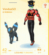 vendusgo and umbreon are standing next to each other in a video game