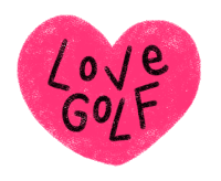 a pink heart with love golf written on it