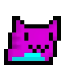 a pixel art of a purple cat with a blue stripe on its nose .