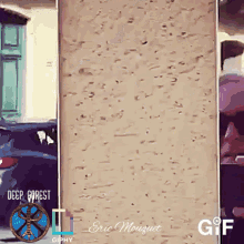 a gif by eric mouguet shows a person standing in front of a brick wall