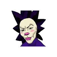 a pixel art drawing of a cartoon character with purple hair and pink cheeks