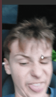 a man with a piercing on his forehead making a face