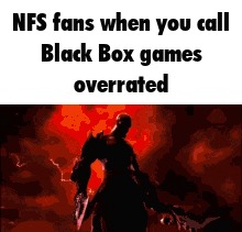a screenshot of a video game that says nfs fans when you call black box games overrated .