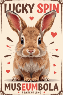 a poster with a bunny and the words lucky spin museumbola on it